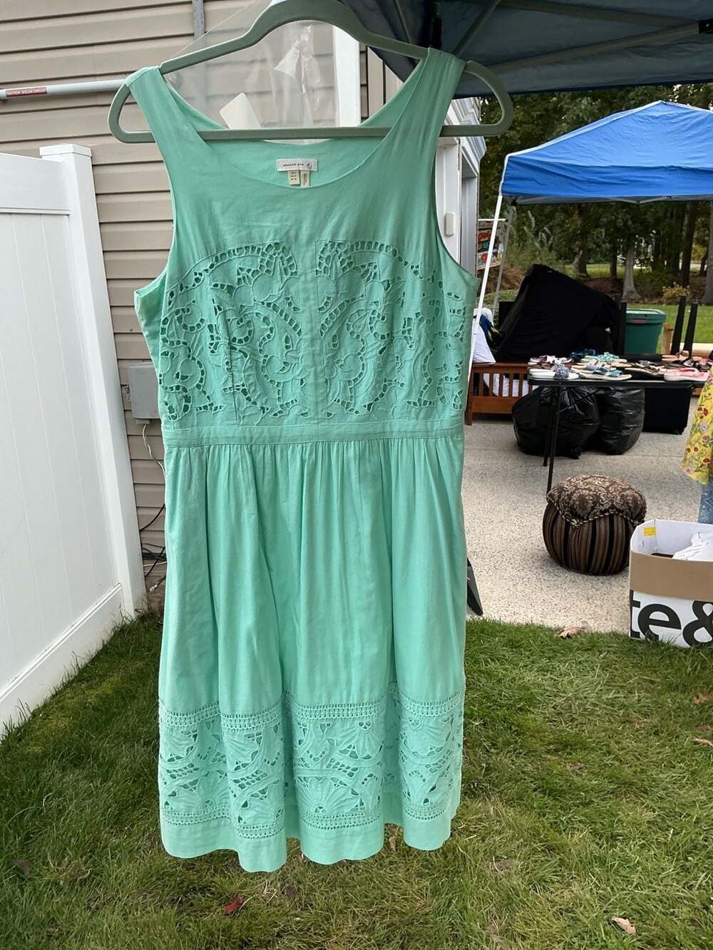 Meadow Rue Dress Size US 10 Green Cutwork Lace Sleeveless (pp37